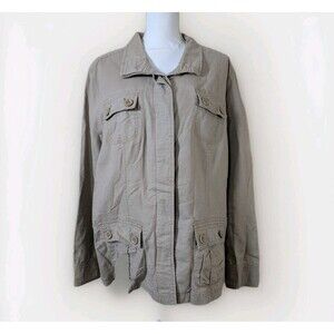 Eddie Bauer Safari Jacket Women’s XXL Khaki Linen Blend Utility Outdoors
